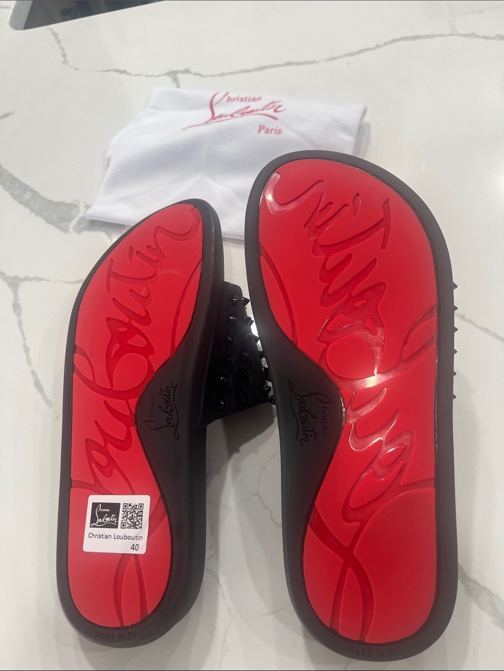 Christian Louboutin Black Spiked Slide Sandals with Red Insoles - Picture 3 of 5